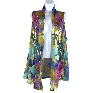 Parsley & Sage Open Front Vest Cardigan XL Watercolor Crinkle Multi TP-3424